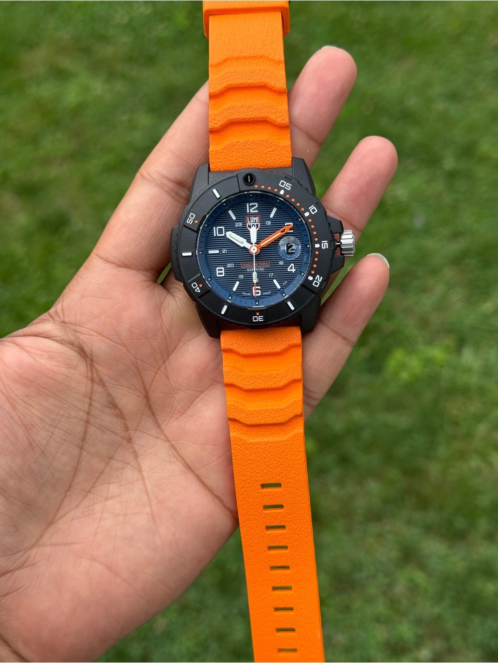 Luminox Navy Blue Dial Orange Strap Tactical mens Watch - Picture 3 of 13